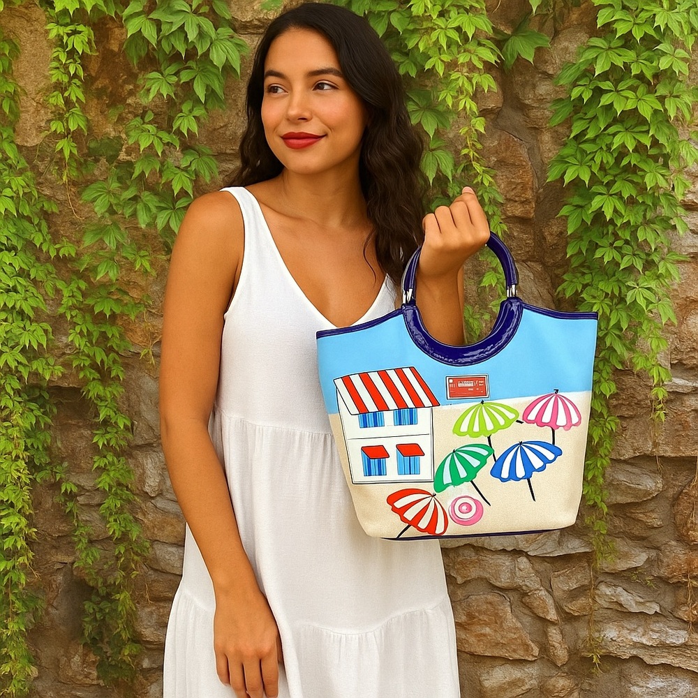 LULU GUINNESS Canvas Beach Scene Ring Bag